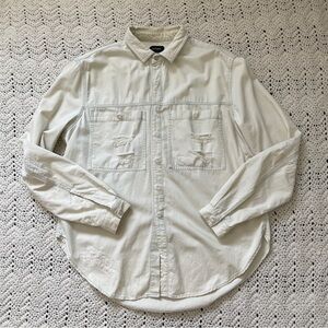 STAMPD Los Angeles Distressed Snap Button Long Sleeve Button Up Cream (Small)
